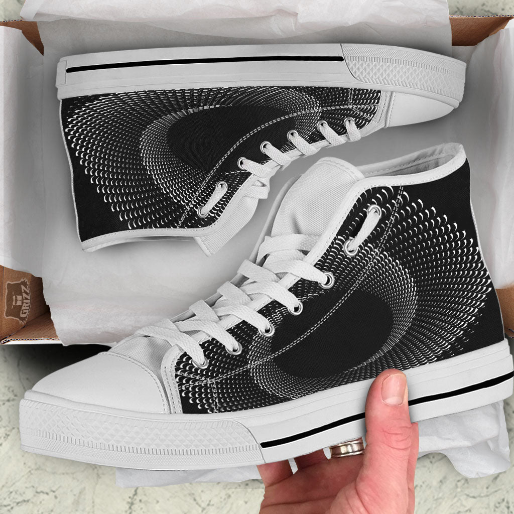 Circle Swirl White And Black Print White High Top Shoes-grizzshop