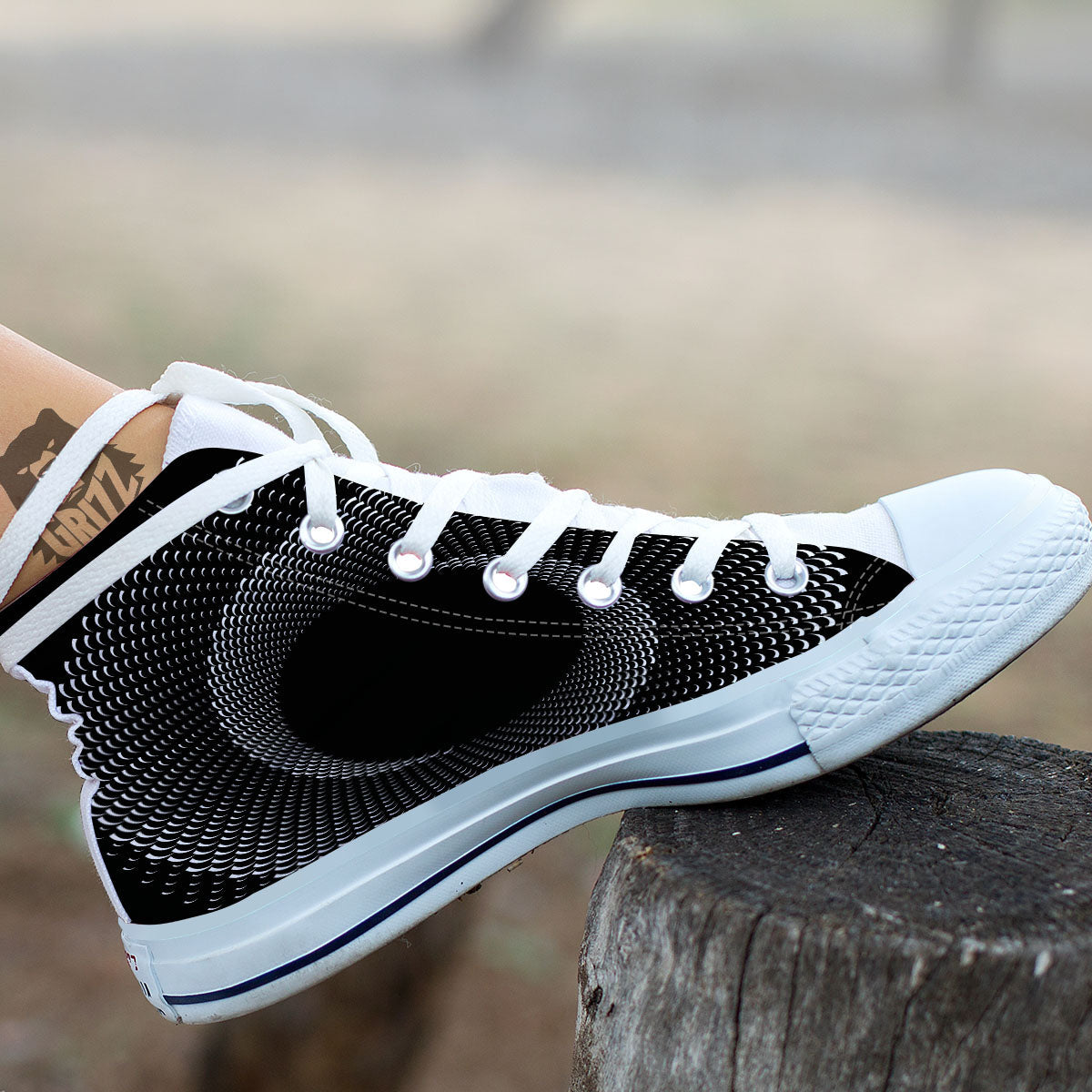 Circle Swirl White And Black Print White High Top Shoes-grizzshop