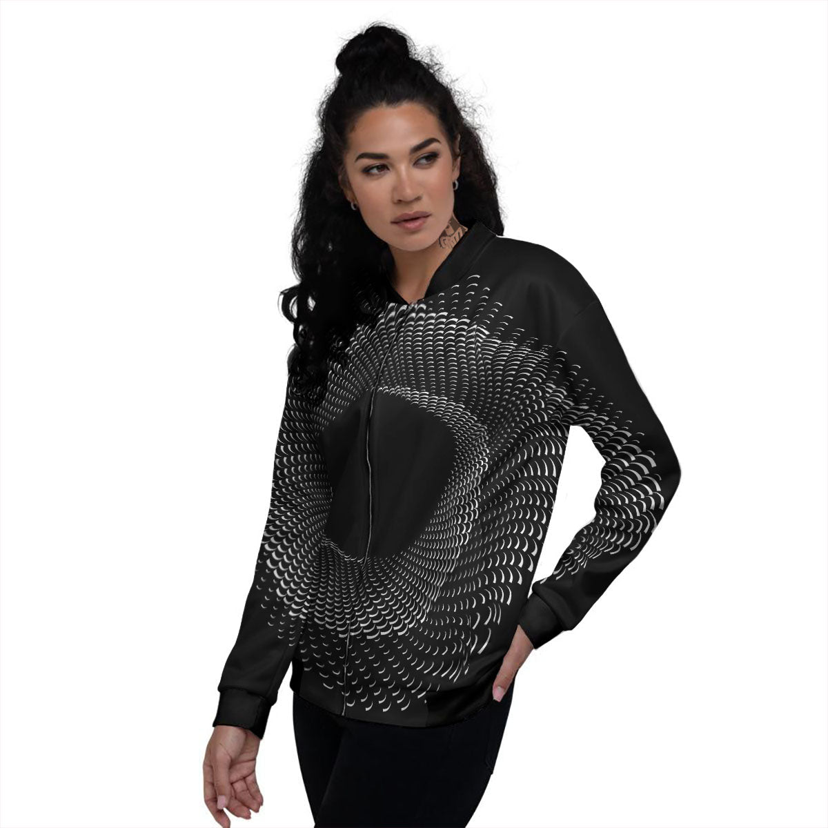 Circle Swirl White And Black Print Women's Bomber Jacket-grizzshop