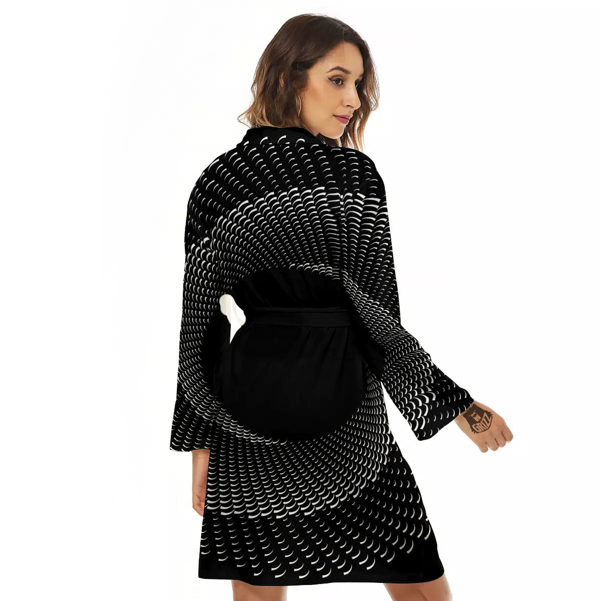 Circle Swirl White And Black Print Women's Robe-grizzshop