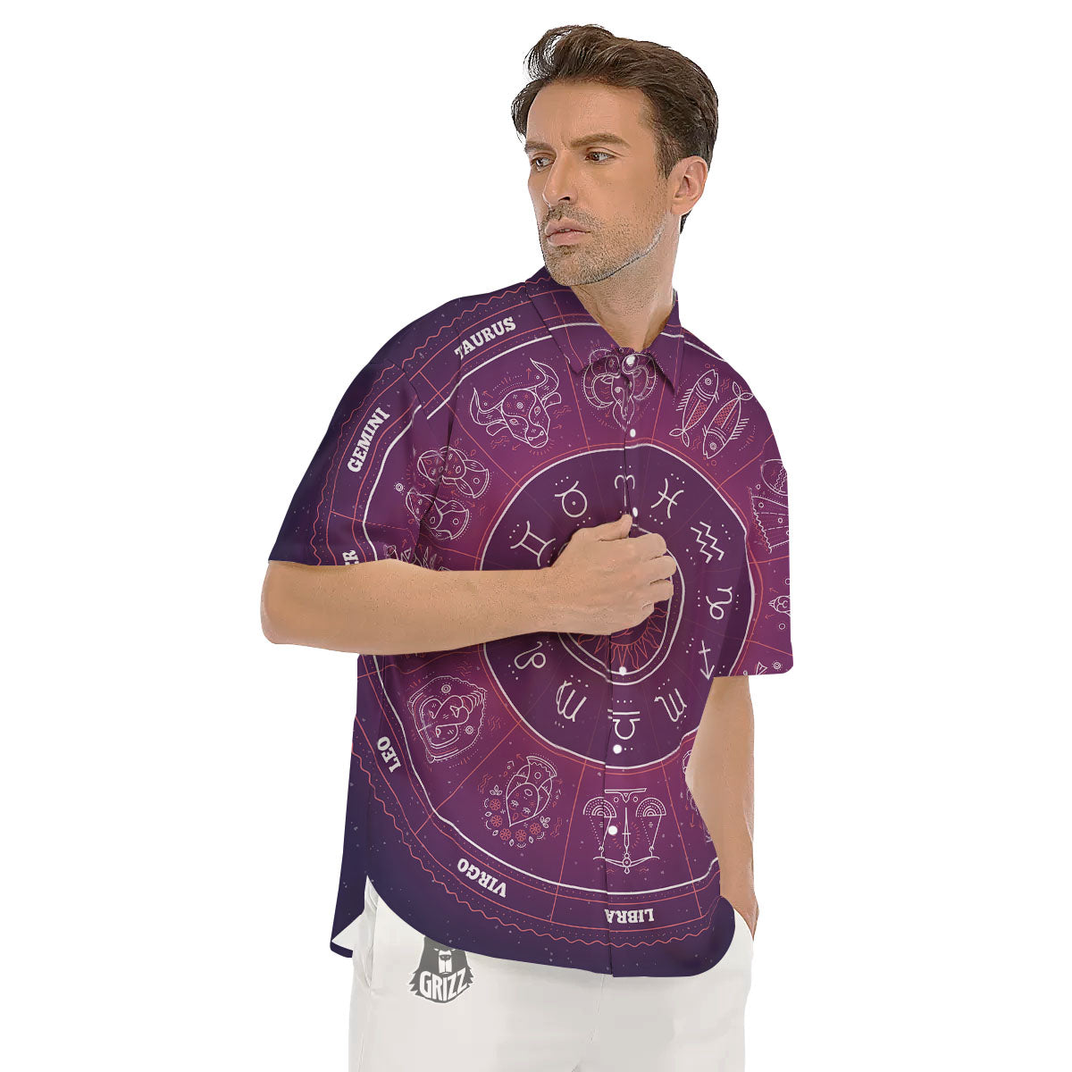 Circle Zodiac Symbols Print Men's Short Sleeve Shirts-grizzshop