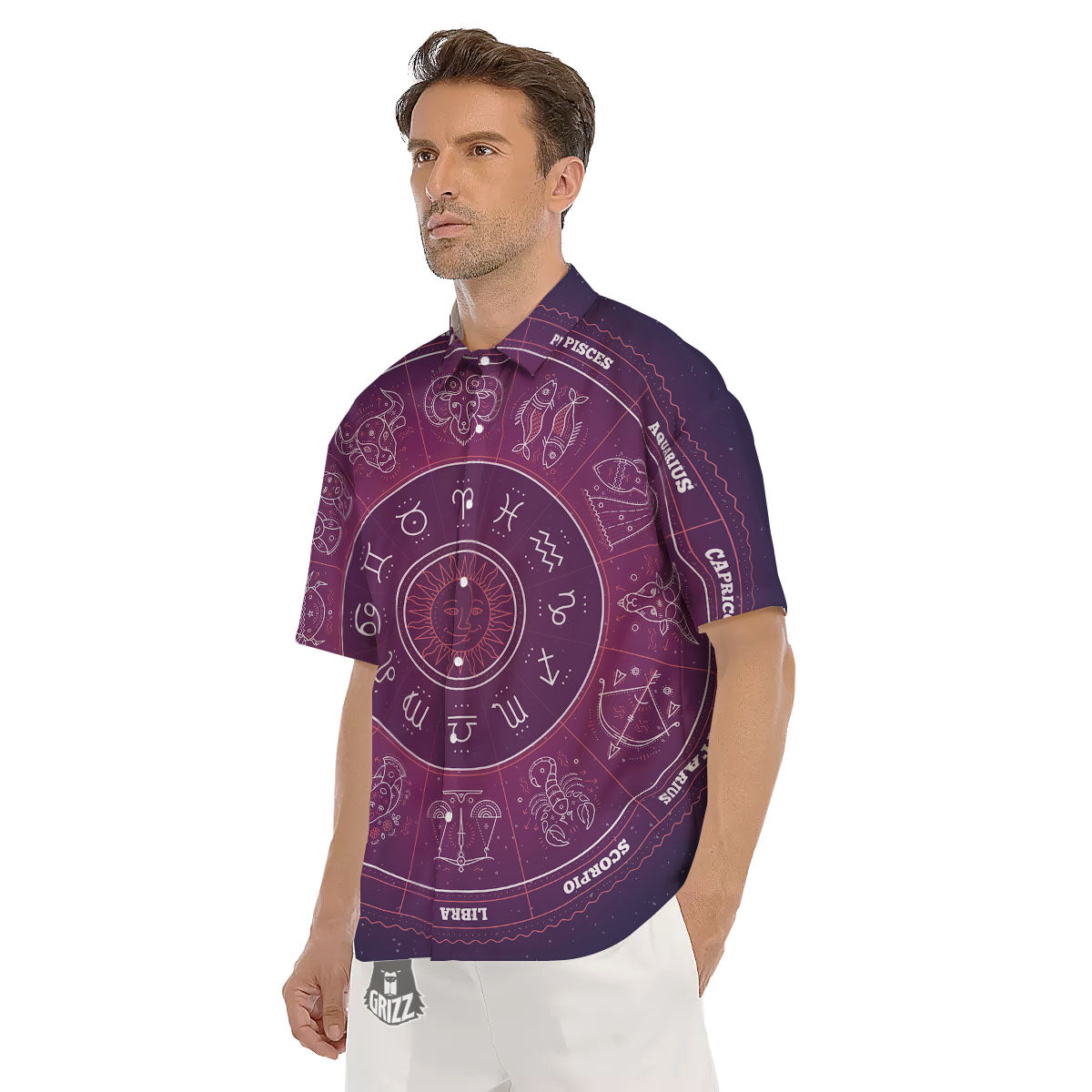 Circle Zodiac Symbols Print Men's Short Sleeve Shirts-grizzshop