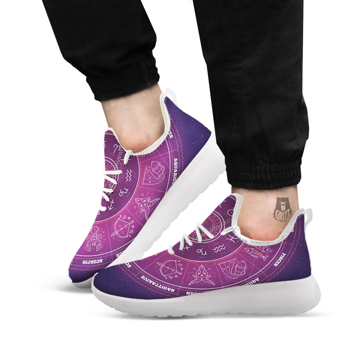 Circle Zodiac Symbols Print White Athletic Shoes-grizzshop