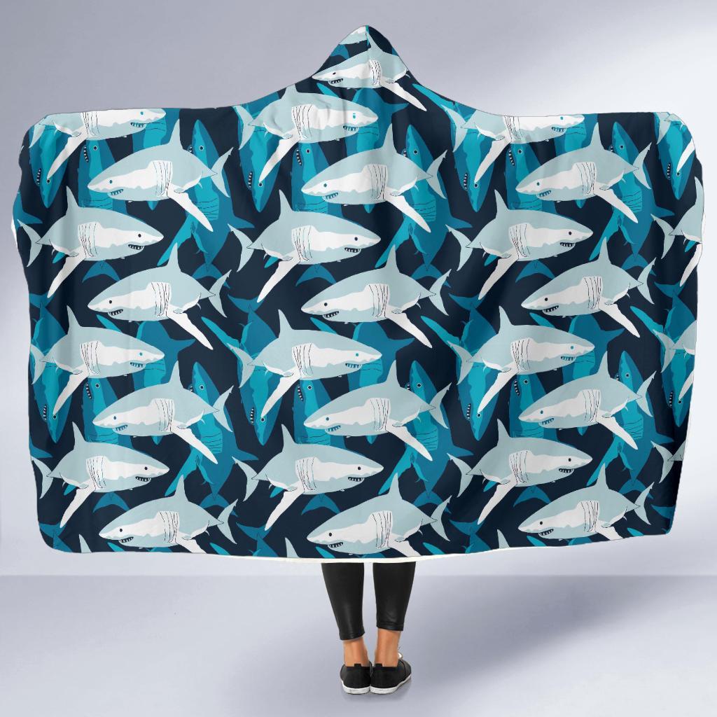 Circling Shark Pattern Print Hooded Blanket-grizzshop