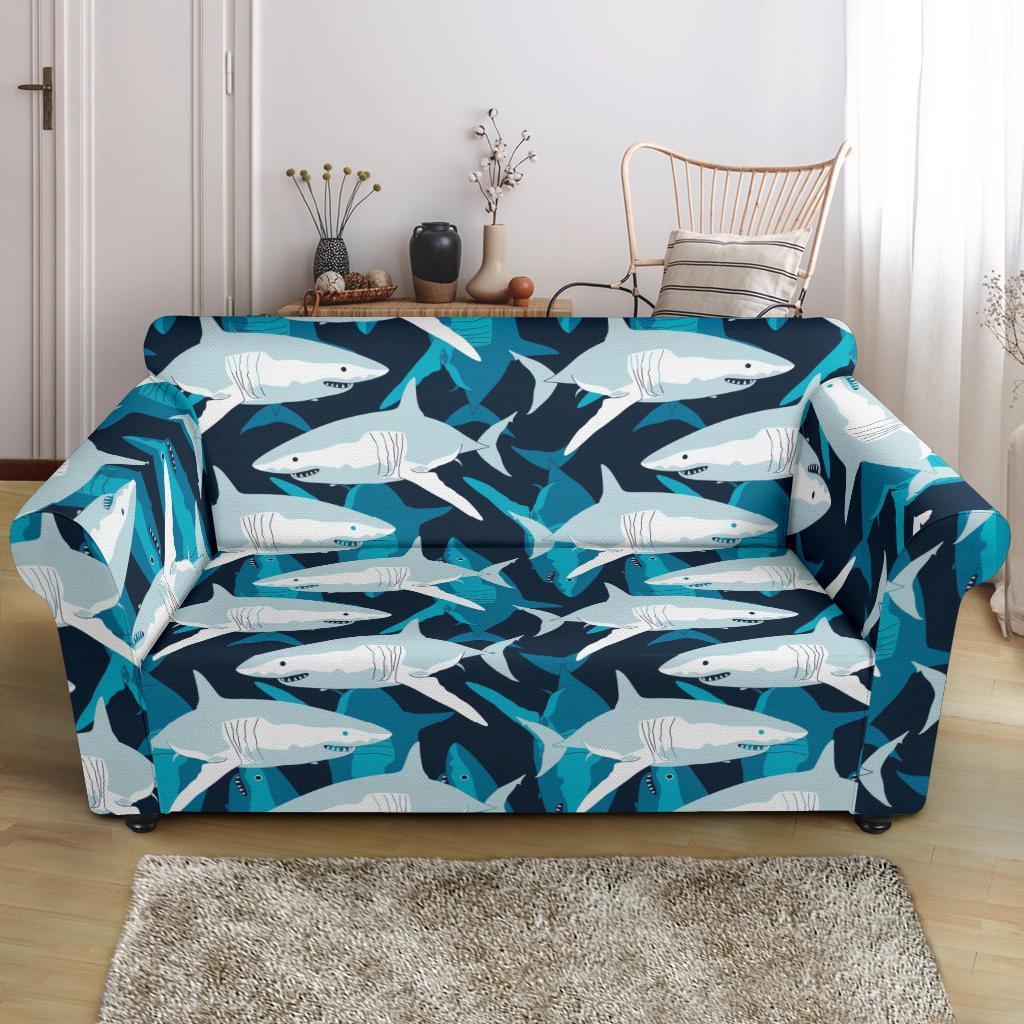 Circling Shark Pattern Print Loveseat Cover-grizzshop