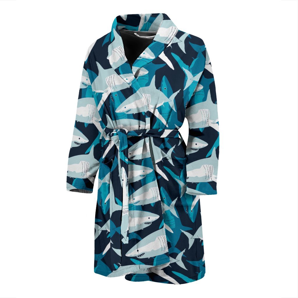 Circling Shark Pattern Print Men Long Robe-grizzshop