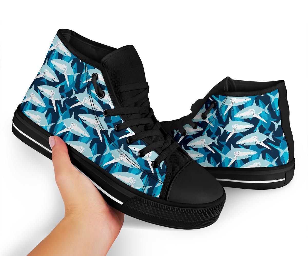 Circling Shark Pattern Print Men Women's High Top Shoes-grizzshop