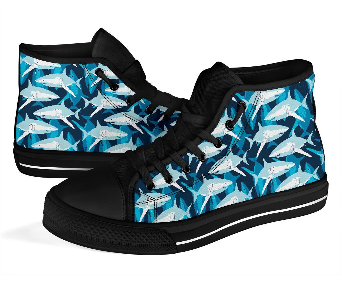 Circling Shark Pattern Print Men Women's High Top Shoes-grizzshop