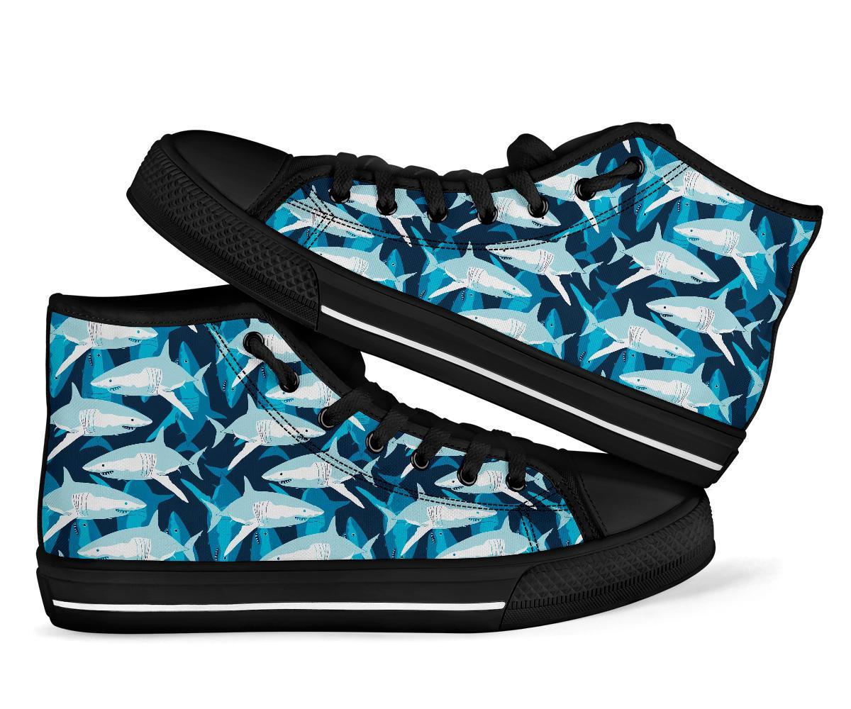 Circling Shark Pattern Print Men Women's High Top Shoes-grizzshop