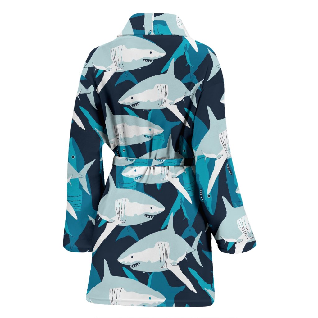 Circling Shark Pattern Print Women Long Robe-grizzshop