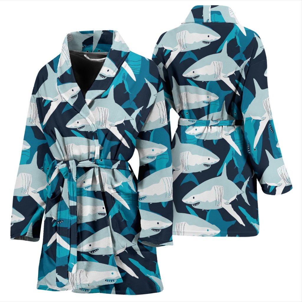 Circling Shark Pattern Print Women Long Robe-grizzshop