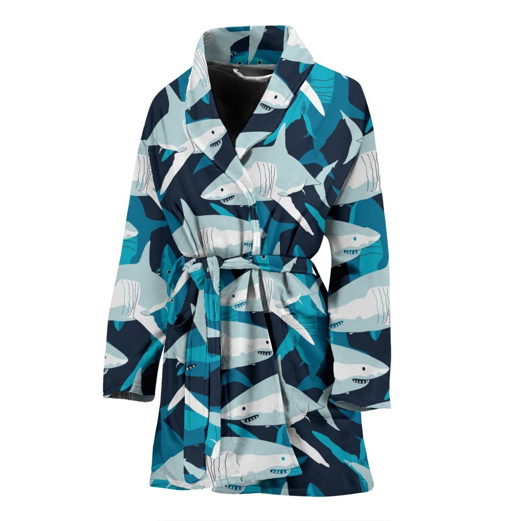 Circling Shark Pattern Print Women Long Robe-grizzshop