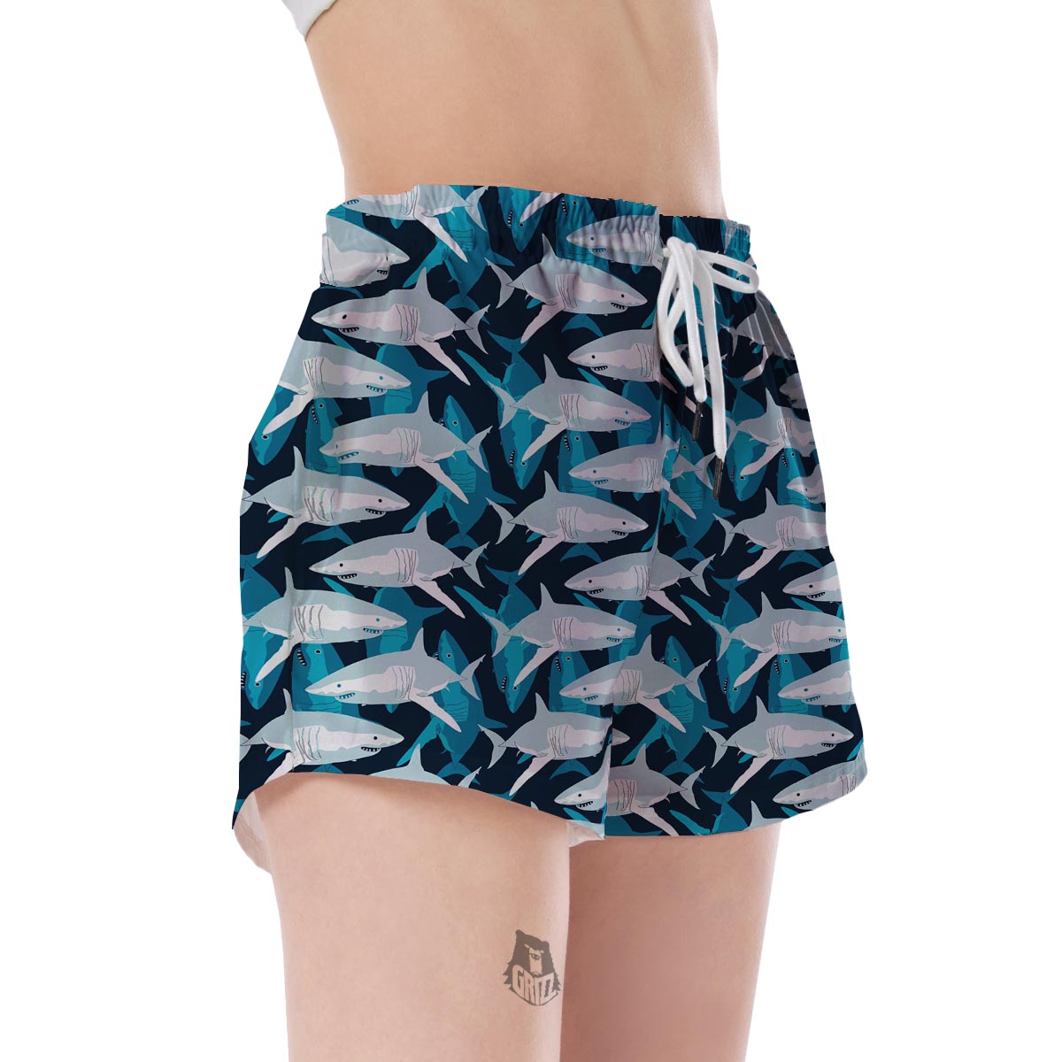 Circling Shark Pattern Print Women's Shorts-grizzshop
