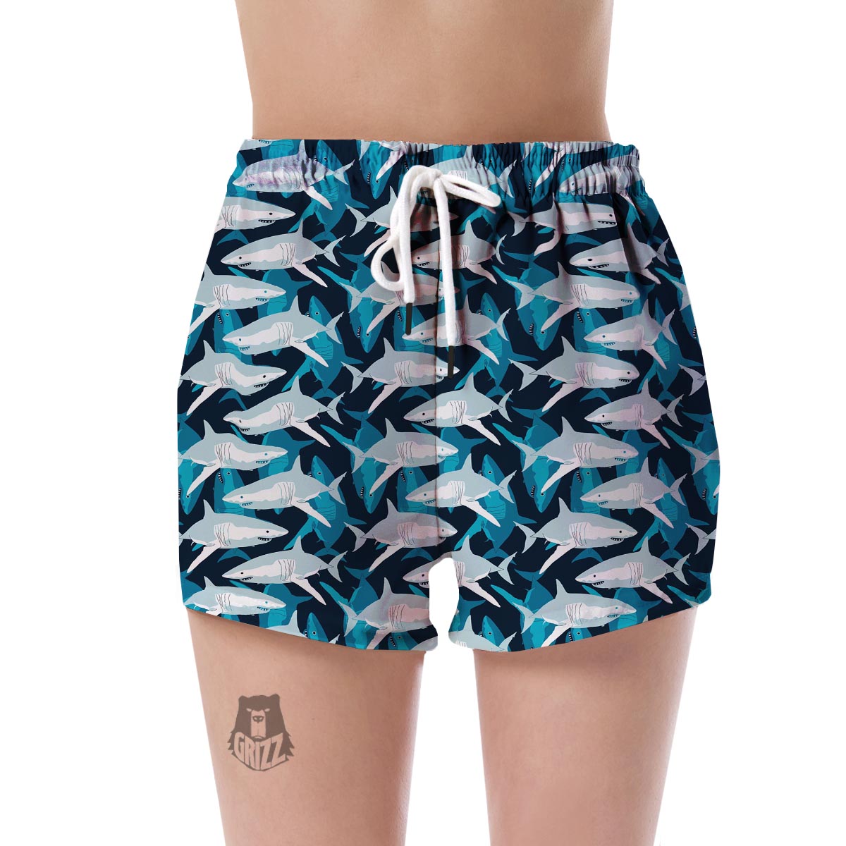 Circling Shark Pattern Print Women's Shorts-grizzshop