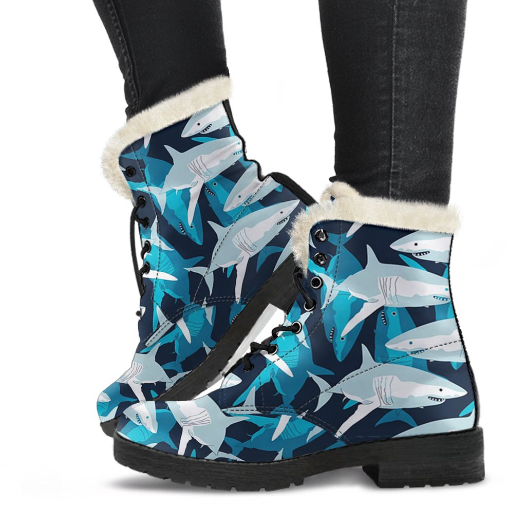 Circling Shark Pattern Print Comfy Winter Boots-grizzshop