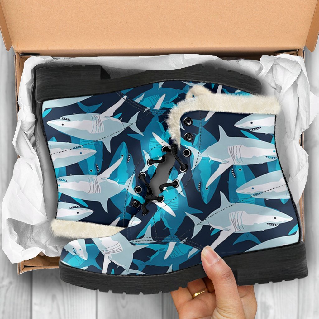 Circling Shark Pattern Print Comfy Winter Boots-grizzshop
