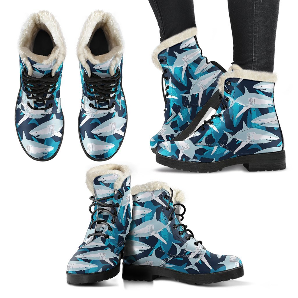 Circling Shark Pattern Print Comfy Winter Boots-grizzshop