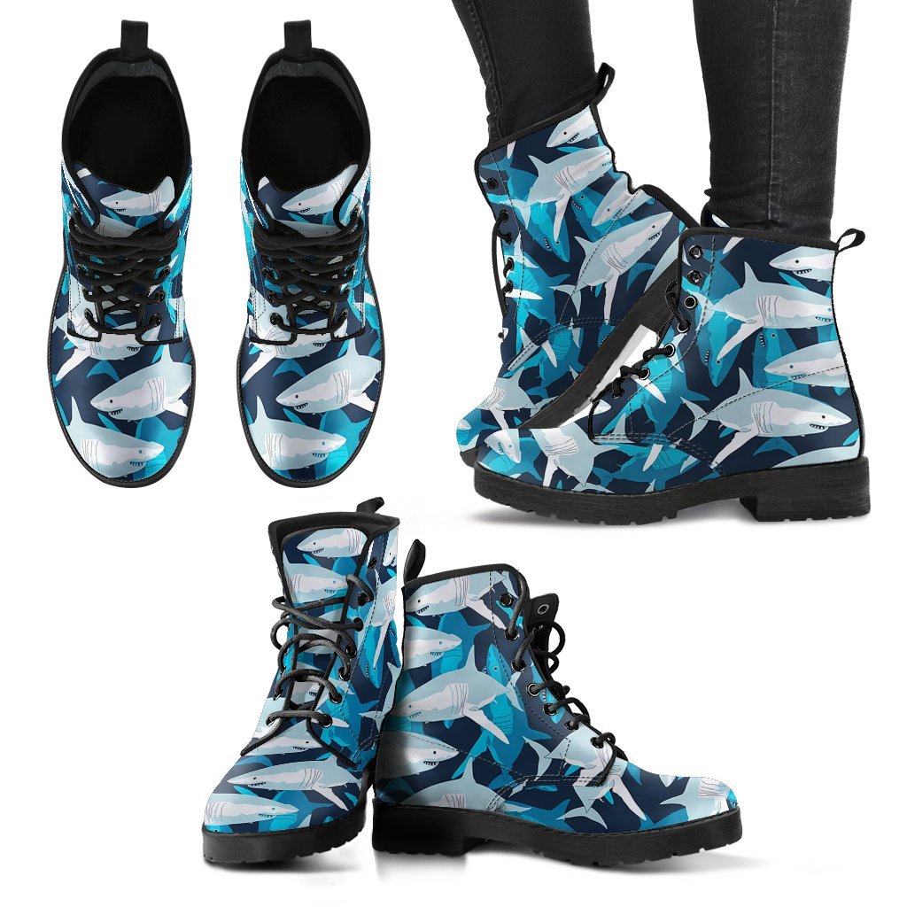 Circling Shark Pattern Print Men Women Leather Boots-grizzshop