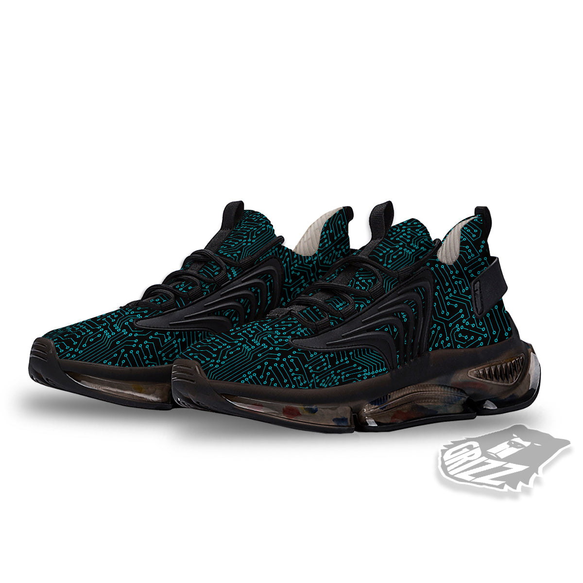 Circuit Black Blue Print Pattern Black Gym Shoes-grizzshop