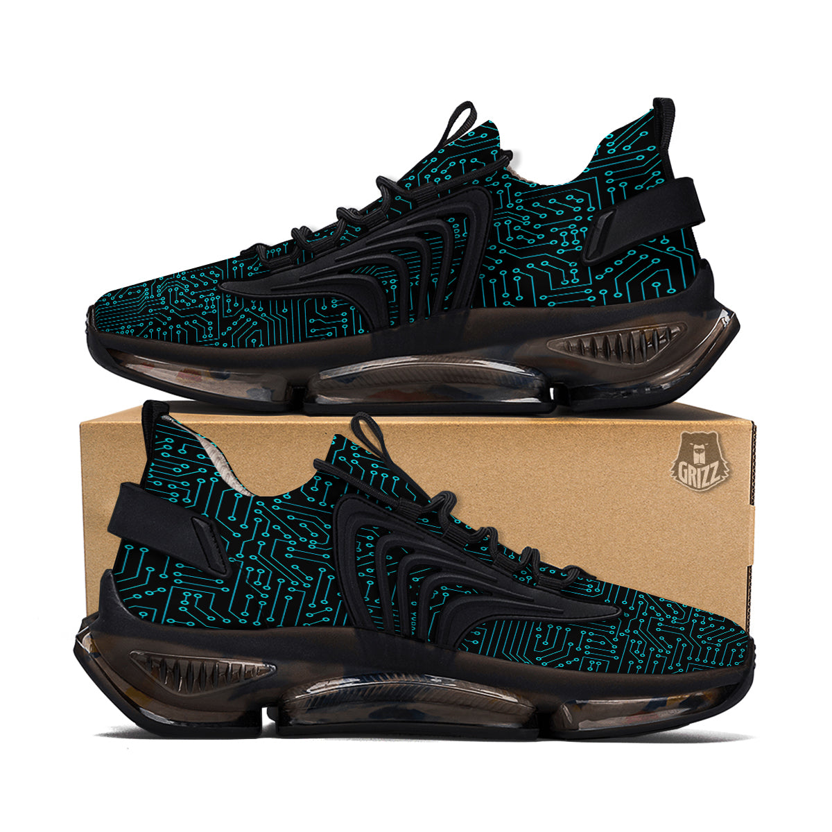 Circuit Black Blue Print Pattern Black Gym Shoes-grizzshop