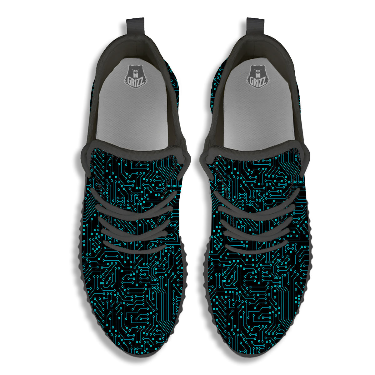 Circuit Black Blue Print Pattern Black Walking Shoes-grizzshop