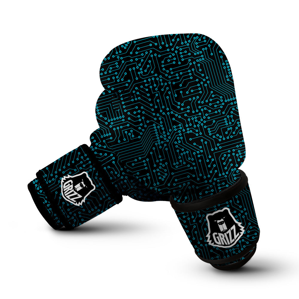 Circuit Black Blue Print Pattern Boxing Gloves-grizzshop