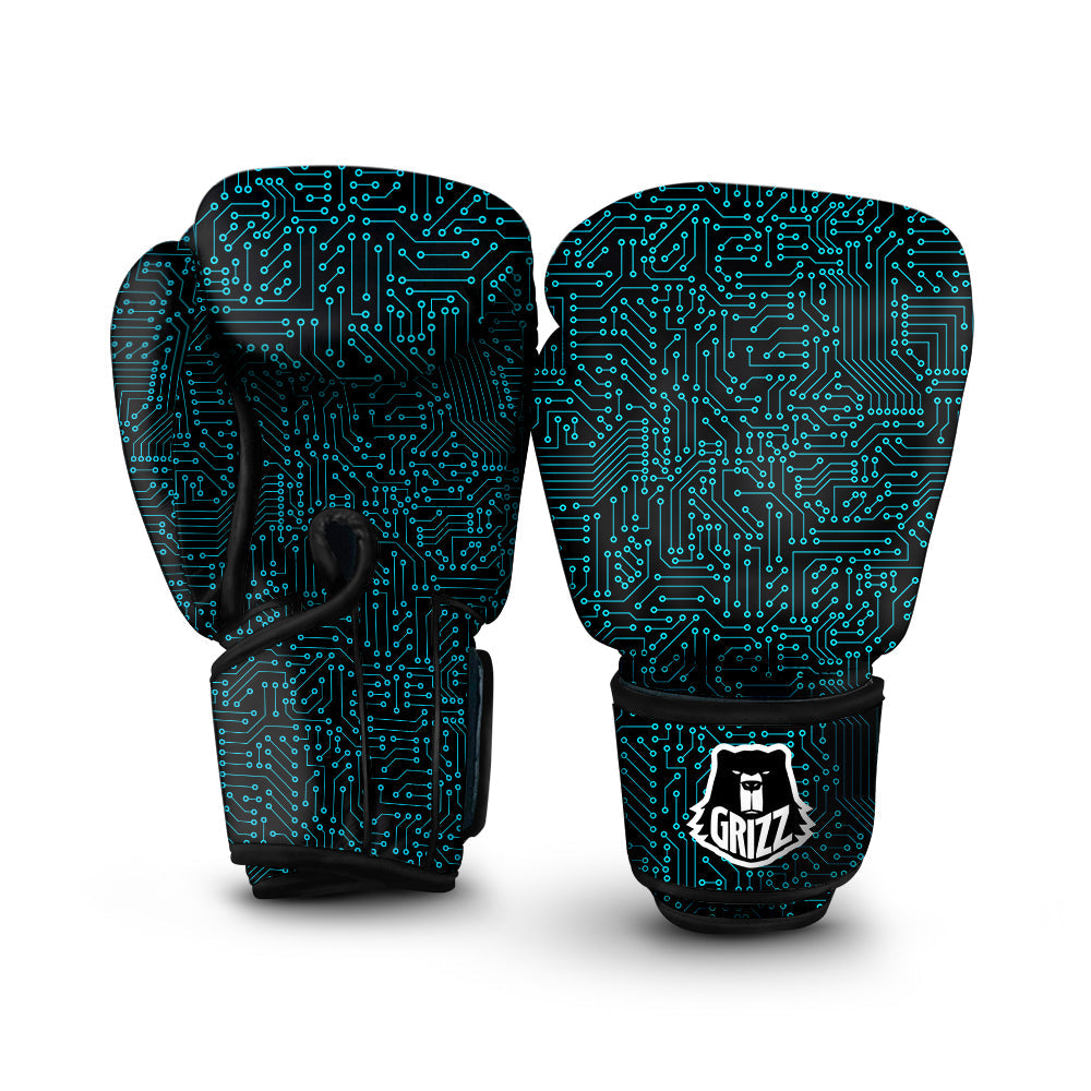 Circuit Black Blue Print Pattern Boxing Gloves-grizzshop
