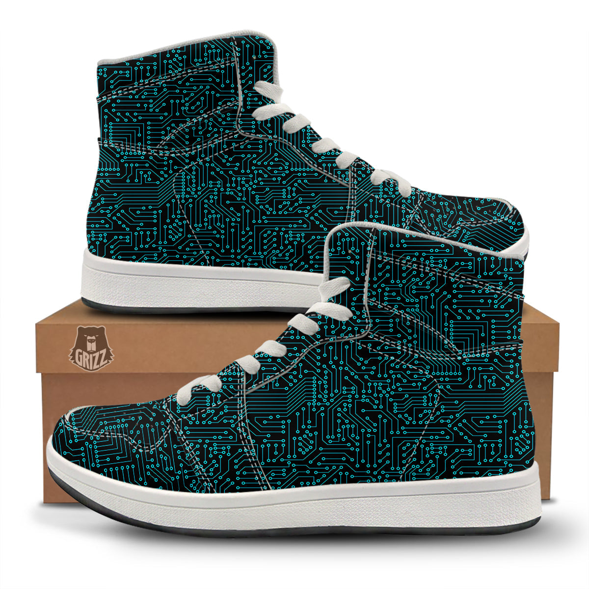 Circuit Black Blue Print Pattern High Top Sneakers-grizzshop