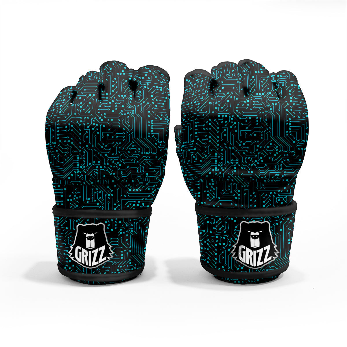 Circuit Black Blue Print Pattern MMA Gloves-grizzshop