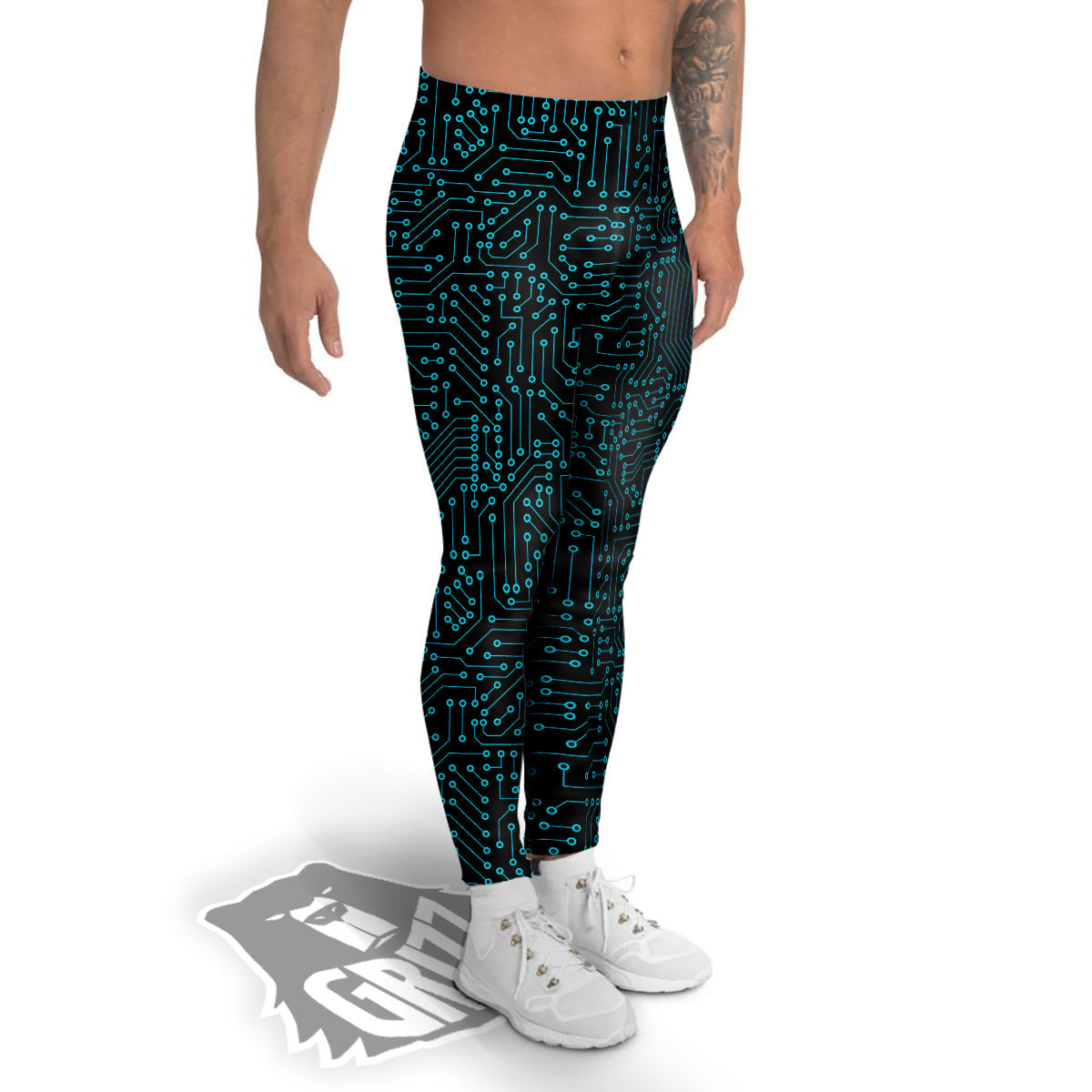 Circuit Black Blue Print Pattern Men's Leggings-grizzshop