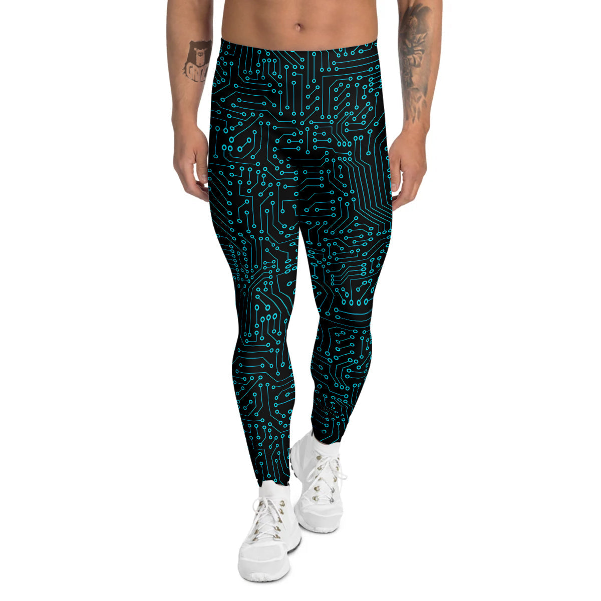 Circuit Black Blue Print Pattern Men's Leggings-grizzshop