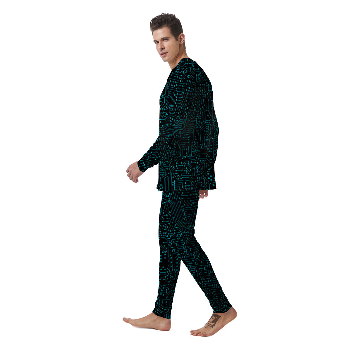 Circuit Black Blue Print Pattern Men's Pajamas-grizzshop