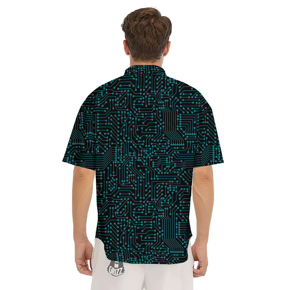 Circuit Black Blue Print Pattern Men's Short Sleeve Shirts-grizzshop