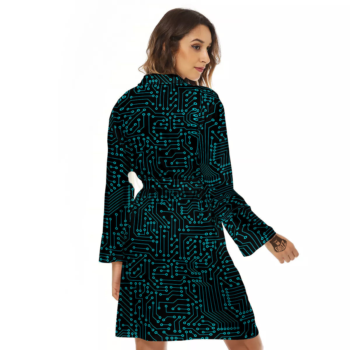 Circuit Black Blue Print Pattern Women's Robe-grizzshop