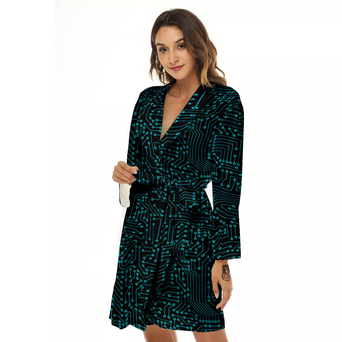 Circuit Black Blue Print Pattern Women's Robe-grizzshop