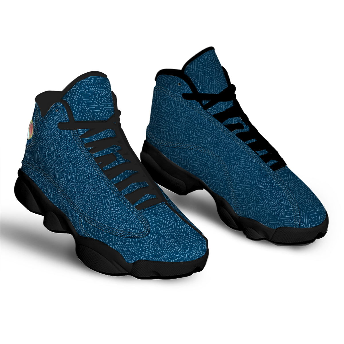 Circuit Blue Print Pattern Black Basketball Shoes-grizzshop