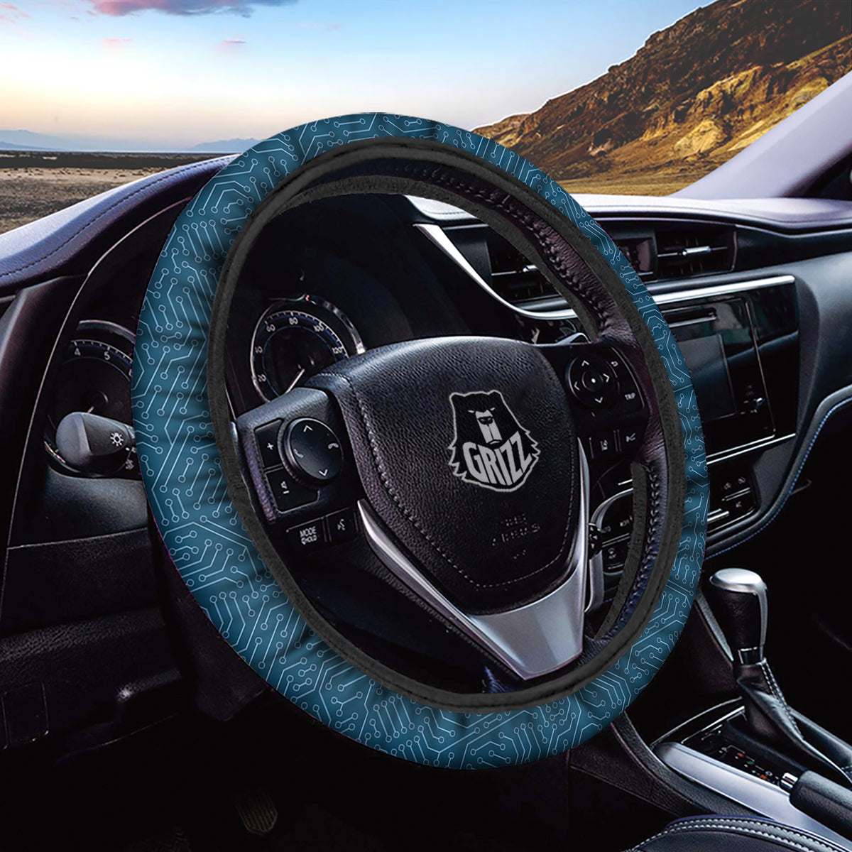 Circuit Blue Print Pattern Car Steering Wheel Cover-grizzshop