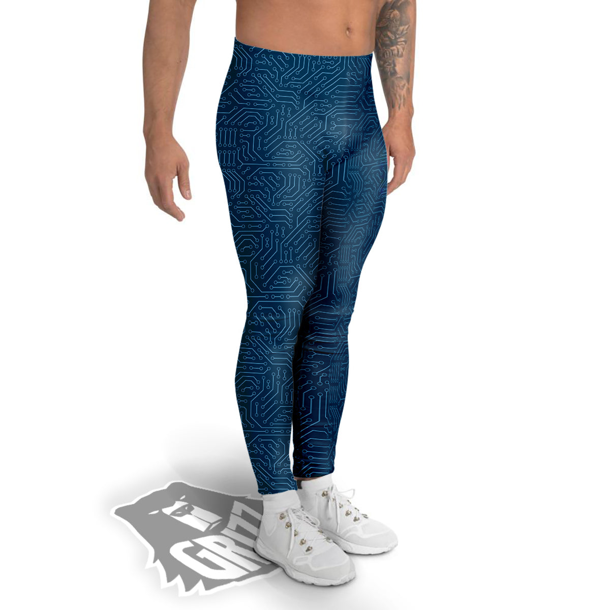 Circuit Blue Print Pattern Men's Leggings-grizzshop