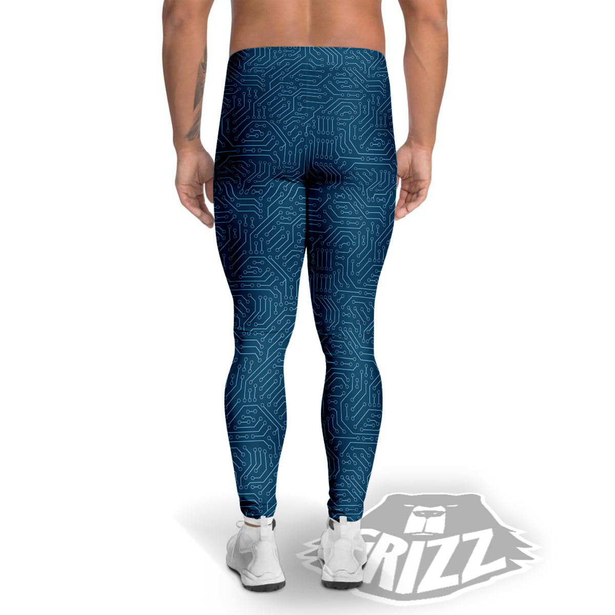 Circuit Blue Print Pattern Men's Leggings-grizzshop