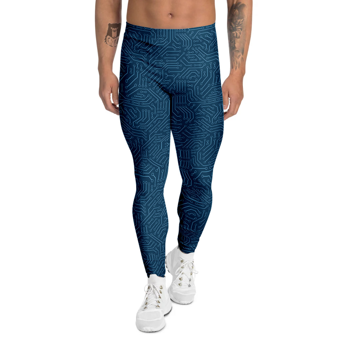 Circuit Blue Print Pattern Men's Leggings-grizzshop