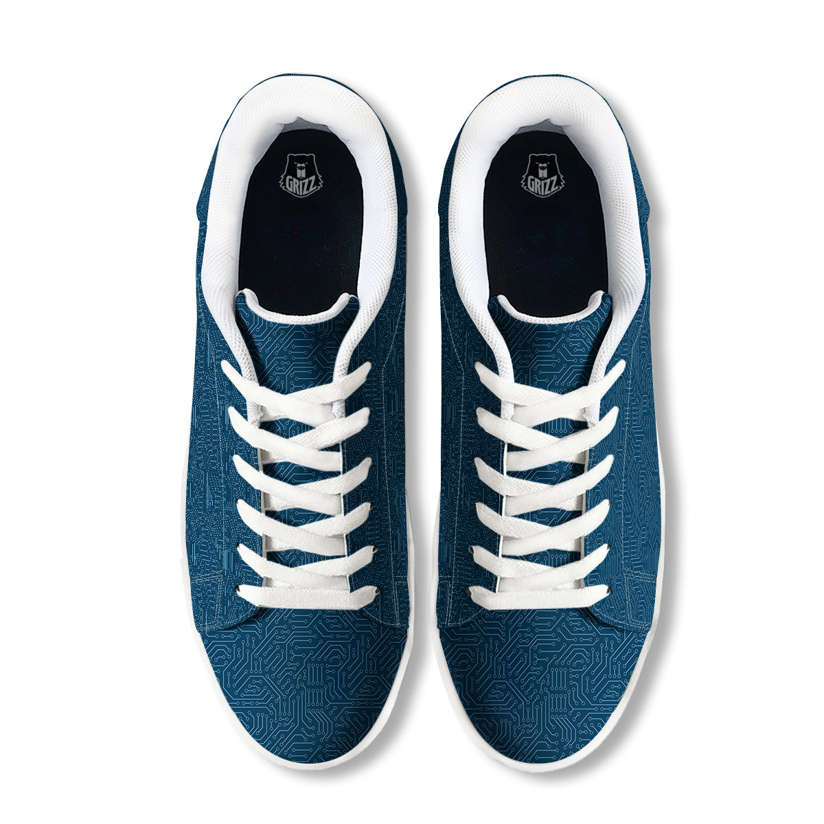 Circuit Blue Print Pattern White Low Top Sneakers-grizzshop