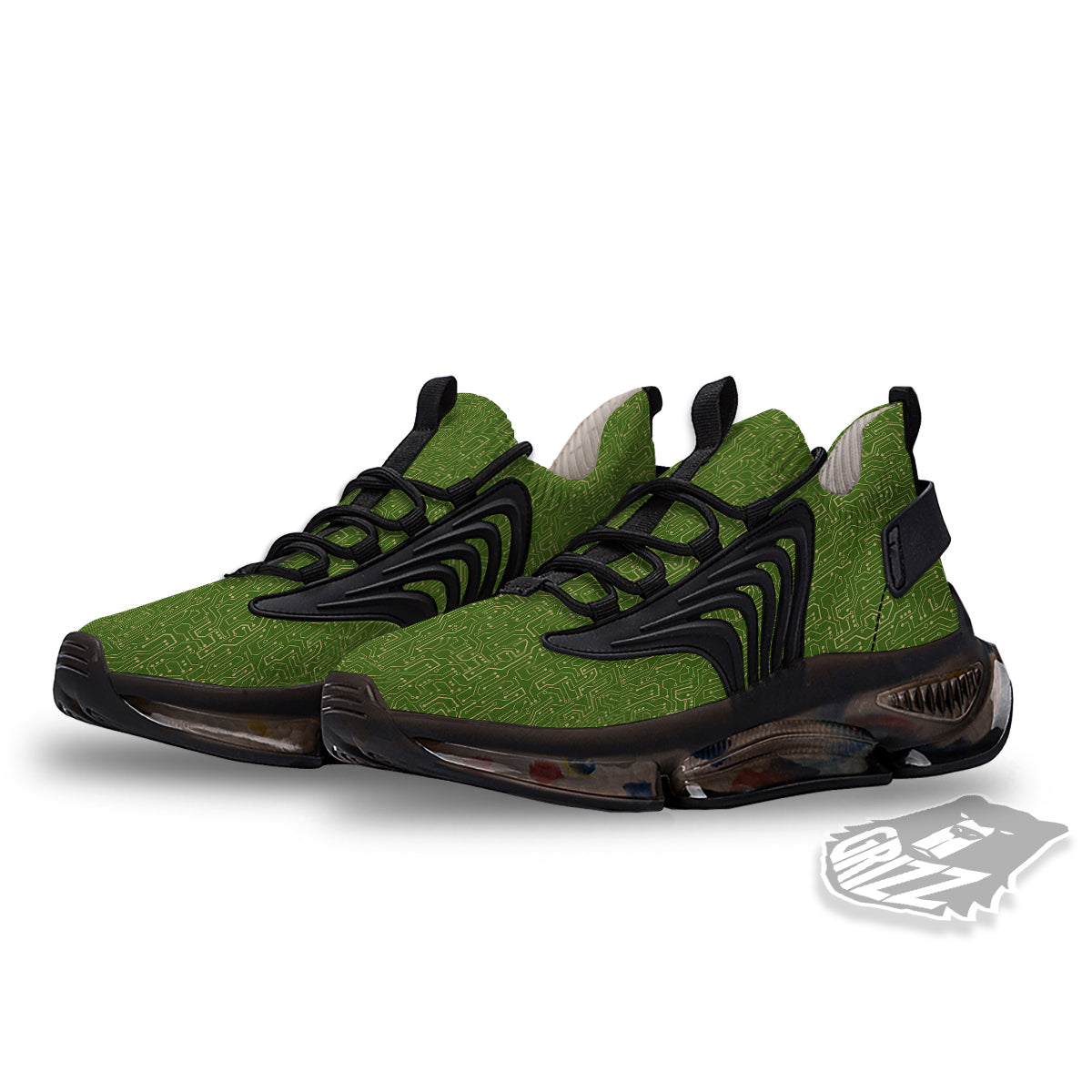 Circuit Green Print Pattern Black Gym Shoes-grizzshop