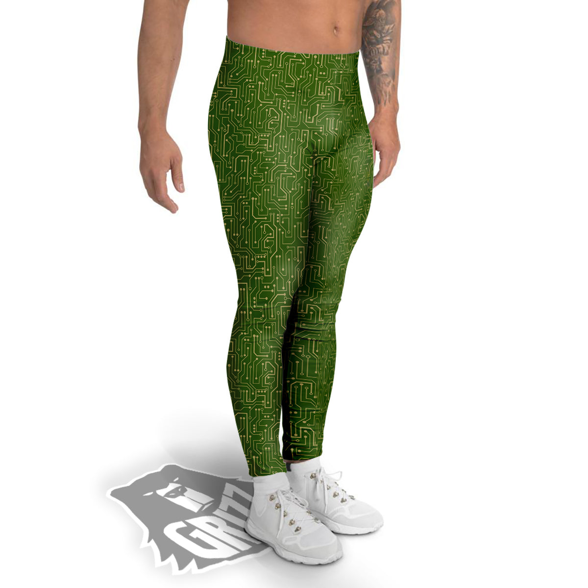 Circuit Green Print Pattern Men's Leggings-grizzshop