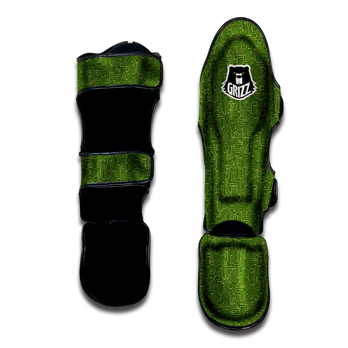 Circuit Green Print Pattern Muay Thai Shin Guards-grizzshop