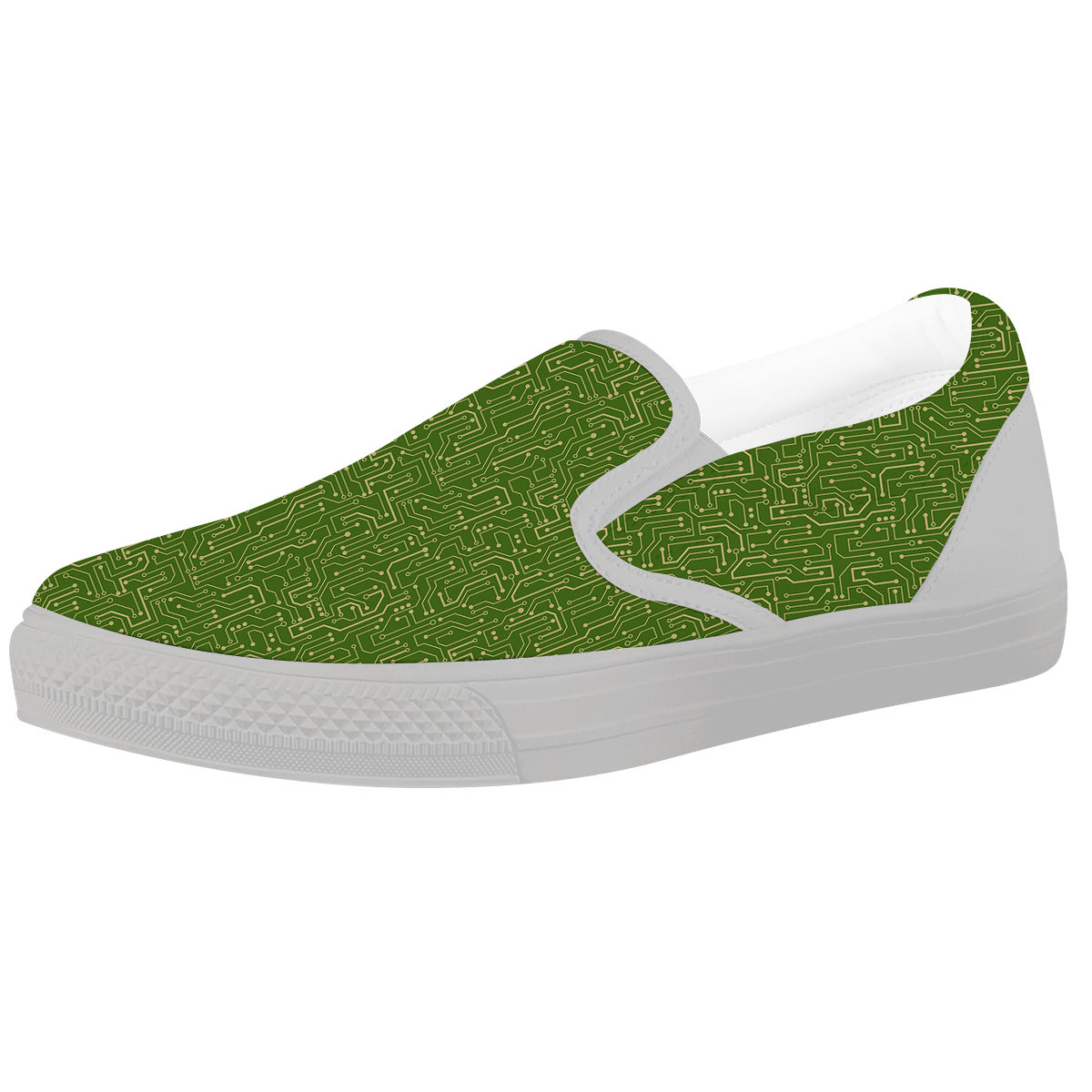 Circuit Green Print Pattern White Slip On Shoes-grizzshop