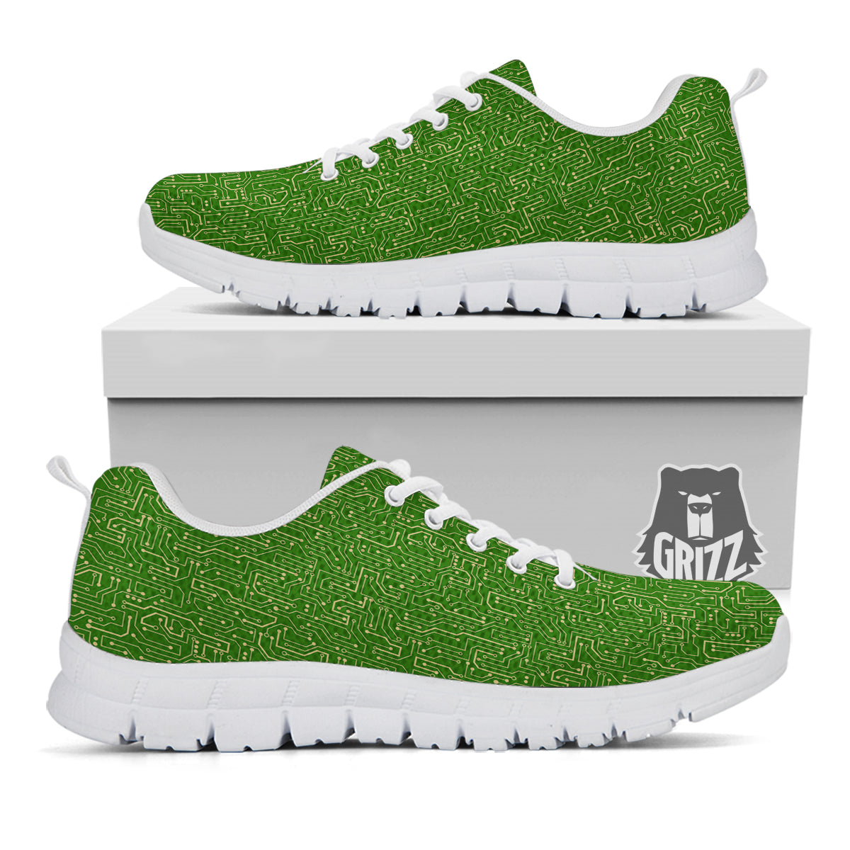 Circuit Green Print Pattern White Sneaker-grizzshop