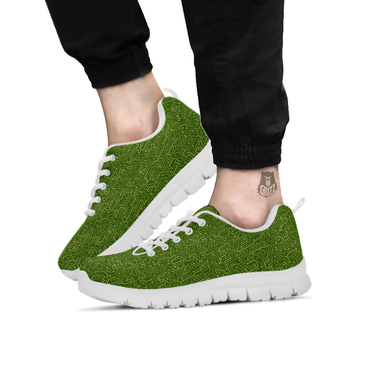 Circuit Green Print Pattern White Sneaker-grizzshop
