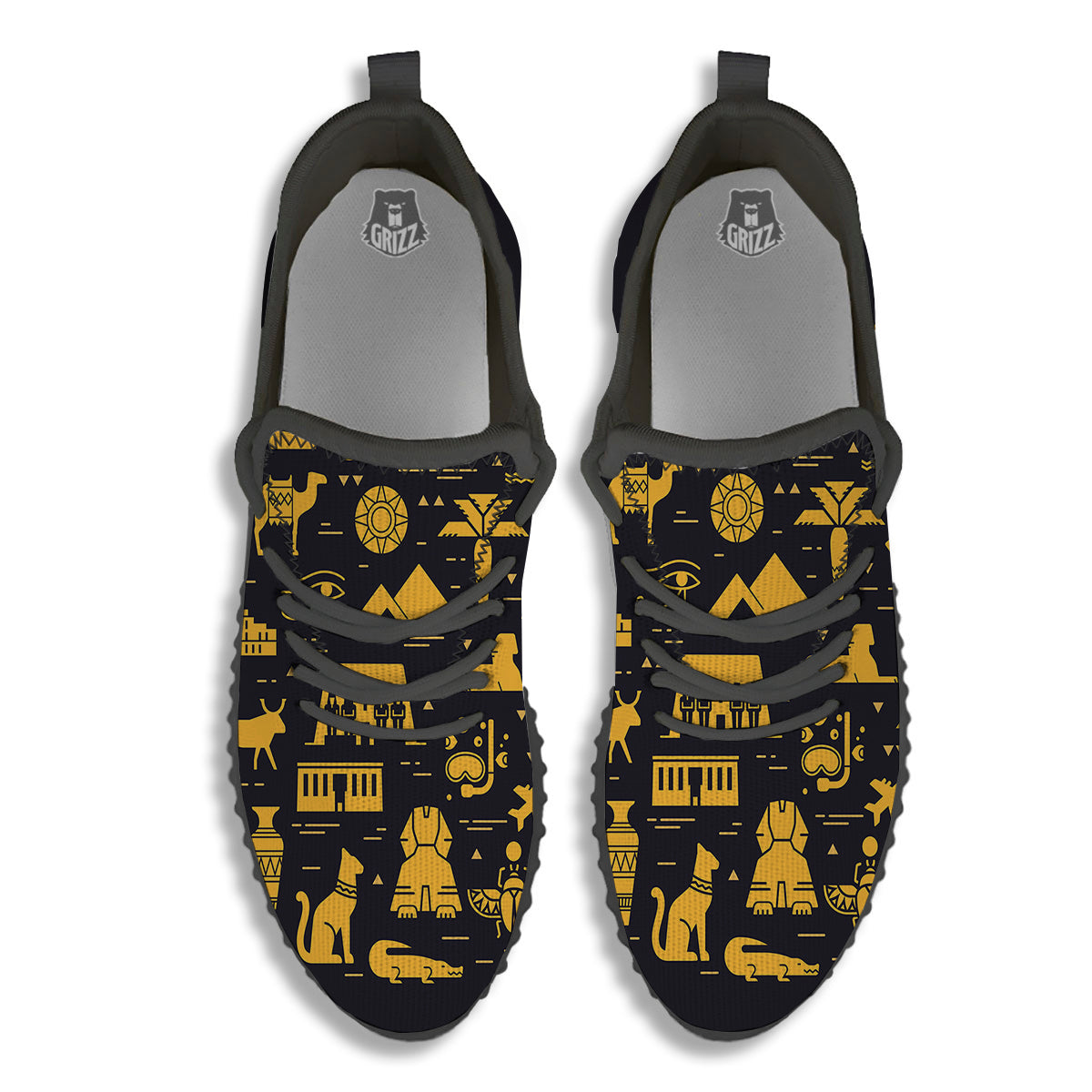 Circular Symbols Of Egypt Print Black Walking Shoes-grizzshop