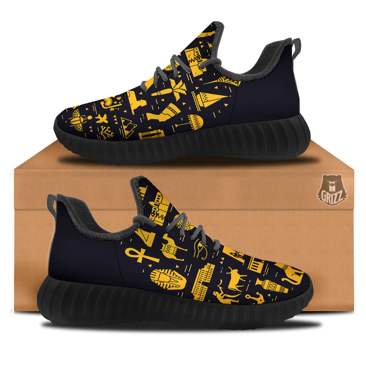 Circular Symbols Of Egypt Print Black Walking Shoes-grizzshop