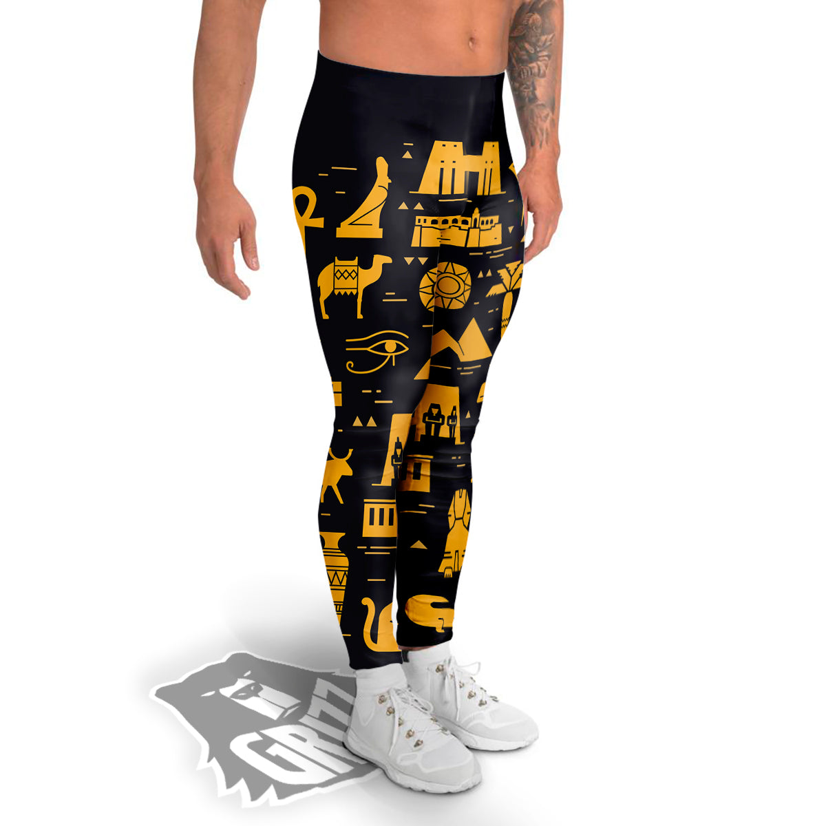 Circular Symbols Of Egypt Print Men's Leggings-grizzshop